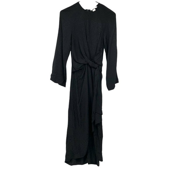 H&M Dress Black Leopard Print Jacquard Wide Sleeve Asymmetrical Midi - Picture 3 of 12